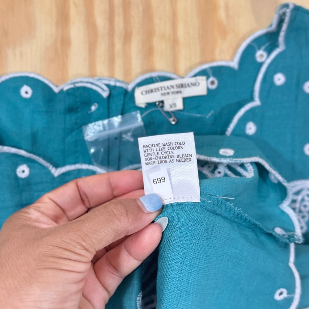 Christian Siriano Women Teal Embroidered Linen Blend Crop Top Size XS - Picture 7 of 8